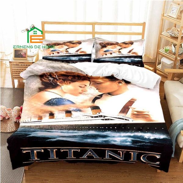 Conjuntos de cama 3D Impressão Titanic Padrão Conjunto de capa de edredão fronha AU UE EUA tamanho para decoração de quarto