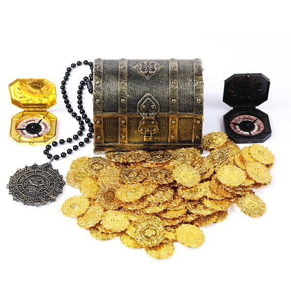 Objetos decorativos estatuetas 100 pcs plástico ouro tesouro moedas pirata moedas de ouro adereços brinquedos decoração de halloween crianças festa de aniversário adereços acessórios 230824