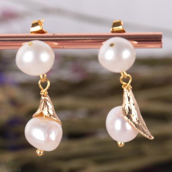 Brincos pendurados natural branco barroco pérola brinco 18k gota de orelha presente clássico festa