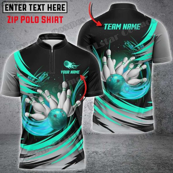 Tornado boliche e pinos nome personalizado 3d impresso camisa polo com zíper masculino verão streetwear unisex casual zip polo camisa wk120 hkd230825