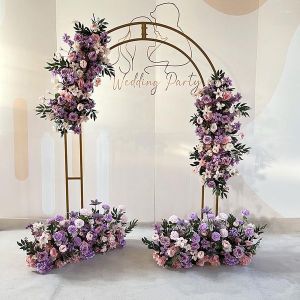 Fiori decorativi Lusso Viola Champagne Rosa Fiore artificiale Fila Sfondo di nozze Arco Decor Appendere Disposizione floreale Evento Festa Po