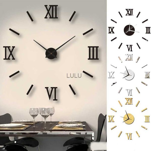 Moderno DIY Interior Romano Relógio de Parede 3D Espelho Acrílico Adesivos de Parede Relógios de Quartzo Sala de estar Relógio Decoração de Casa Decalques Mural HKD230825 HKD230825