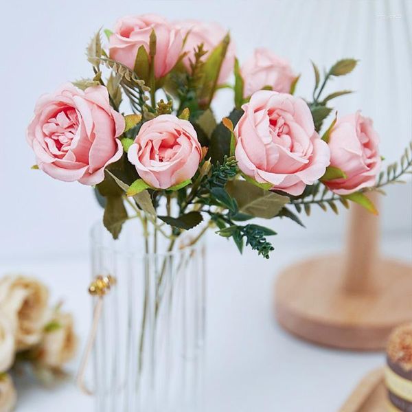 Fiori decorativi 30 cm 8 teste 1 bouquet peonia seta finta rosa 9 colori ornamento artificiale vintage fai da te festa di nozze decorazione della casa