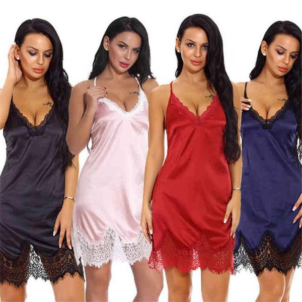 Lingerie Sexy jarretelle pyjama Sexy fille Sexy luxe dentelle noire femmes Satin vêtements de nuit Camisole robes 21120841652892275