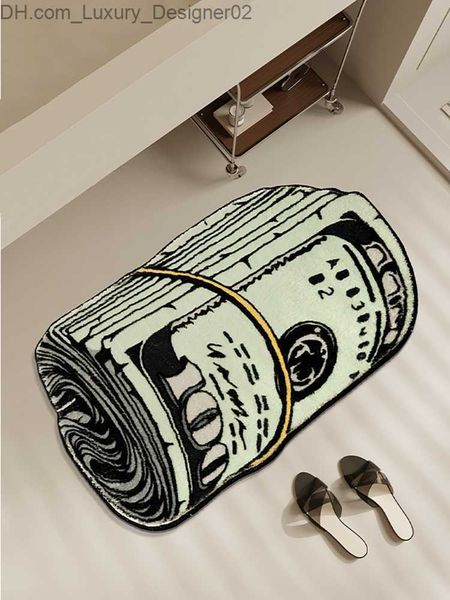 Argent Tapis créatif confortable doux chambre tapis Y2K tapis de chevet salon dollar américain tapis salle de bain porte tapis sec absorbant tapis Q230825