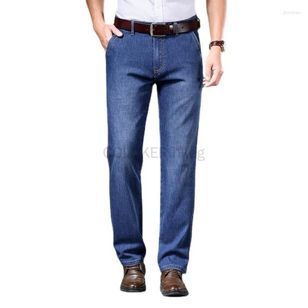 Herren Jeans Ankunft Stretch Sommer Blau Grau Für Männer Gerade Mittlere Taille Denim Hosen Hosen Lässige Baumwolle