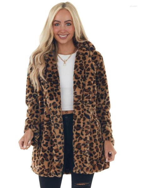 Pele feminina casual falso outono inverno grosso quente solto ajuste jaquetas para mulheres moda coreana leopardo impressão casaco de luxo