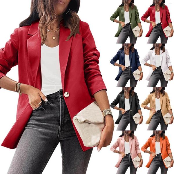 Kadınlar için Suits Blazer Kadınlar için Düz Renk Sıradan Uzun Kollu Küçük Takım Mizaç İnce Üst Kat Ofis Lady Vintage Chic