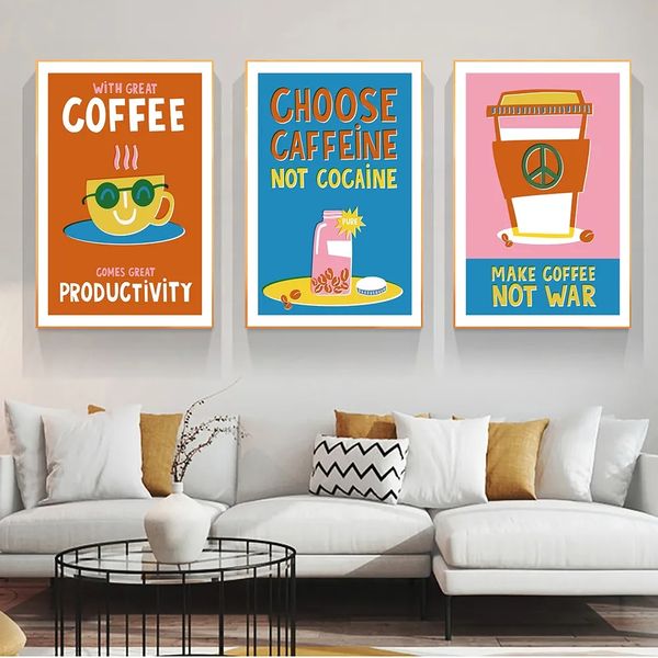 Wählen Sie Kaffee-Wandkunst, abstrakte Kaffeetasse, Leinwandgemälde, Druck, Produktivität, Cartoon, lustiges Poster, guter Freund, Geschenk, Wohnzimmer, Kaffee, Bar, Heimdekoration, ohne Rahmen, Wo6
