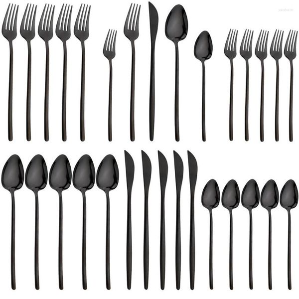 Geschirr-Sets, 30-teilig, Besteck, 18/10 Edelstahl, schwarz, Geschirr, Messer, Gabel, Teelöffel, Besteck, Küche, Besteck, spülmaschinenfest