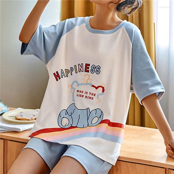 Kadınların Pijama Yaz Moda Pamuk Karikatür Pijamaları Setler Kadın Pijama Pijama Nightwear Pijama Mujer Plus Boy Buzağı Uzunluk Pantolon Homewear