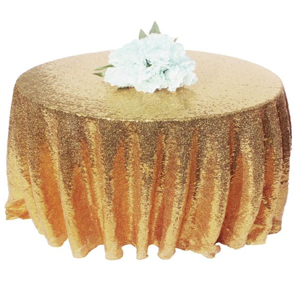 Toalha de mesa redonda com lantejoulas douradas, elegante, para festa de casamento, decoração de natal