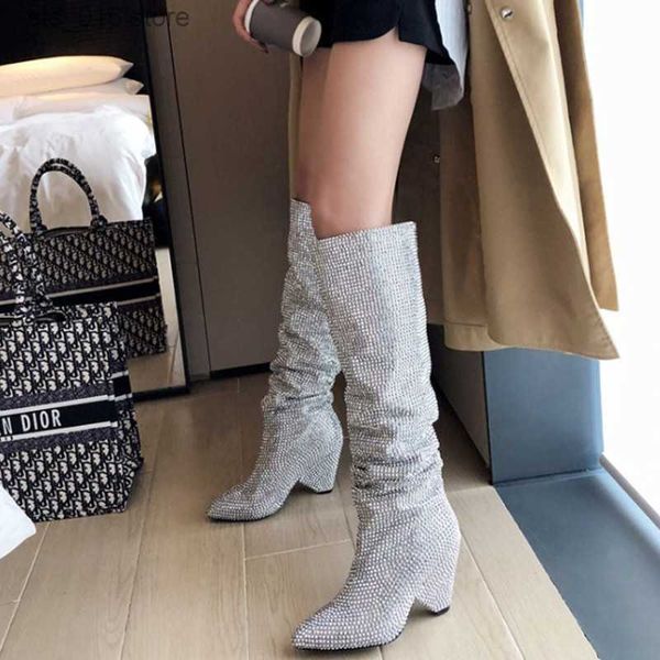 Stiefel 2022 Neue Damenstiefel Glänzende Strass-Overknee-Stiefel Europa und die Vereinigten Staaten Mode Sexy Bankett-Stiefel mit hohen Absätzen T230824