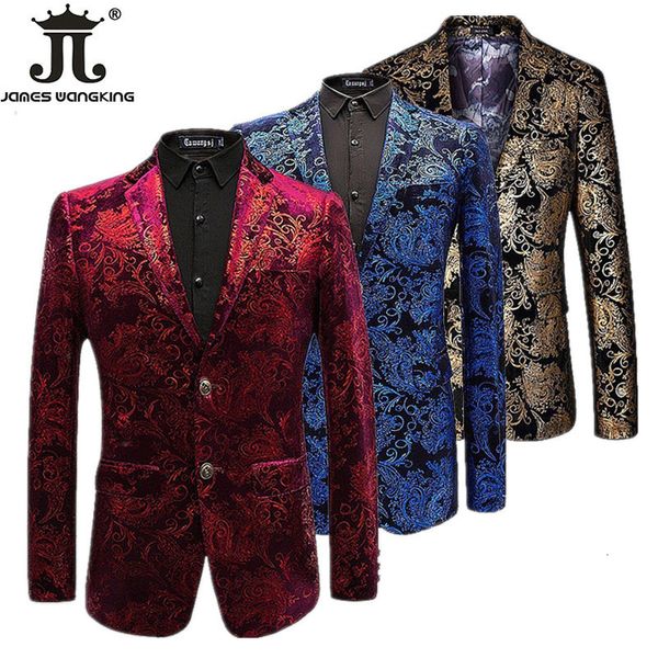 Ternos masculinos Blazers Veludo Prata Blazer Homens Paisley Jaquetas Florais Vinho Vermelho Golden Stage Terno Jaqueta Elegante Casamento Mens Blazer Plus Size M-5XL 230824