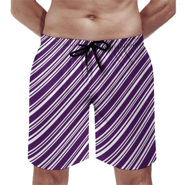 Pantaloncini da uomo viola e bianchi Line Board Leisure Beach Candy Stripe Pattern Costume da bagno oversize di qualità