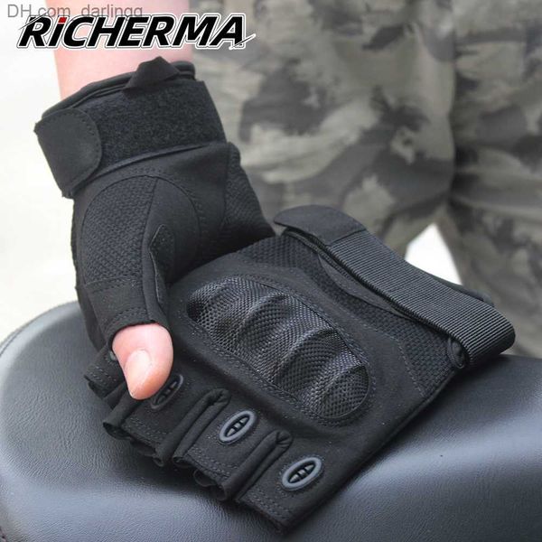 Fingerlose Motorradhandschuhe, Sommer-Lederhandfläche, verschleißfeste Arbeitshandschuhe mit hartem Knöchel für Outdoor-Sport, taktisch, Q230825