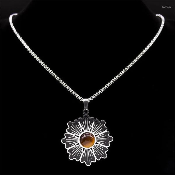 Anhänger Halsketten Böhmen Blume des Lebens Halskette Tigerauge Stein Edelstahl Für Frauen/Männer Mandala Kette Geschenk Schmuck Collares