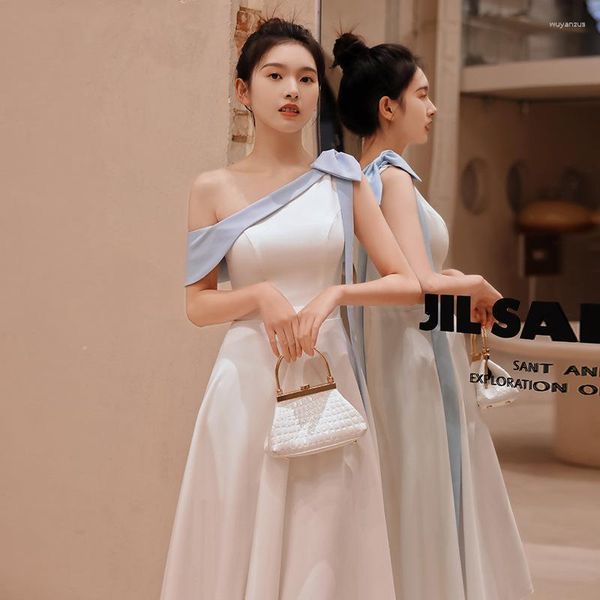 Roupas étnicas Cheongsam Elegante Qipao Fada Bowknot Vestido Assimétrico Banquete A-Linha Alças Charming Celebridade Vestidos De