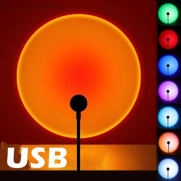 RnnTuu Led USB Lampada da tramonto Proiettore Decorazioni per la casa Luce notturna Luce d'atmosfera portatile per soggiorno Fotografia da parete Luci al neon HKD230824