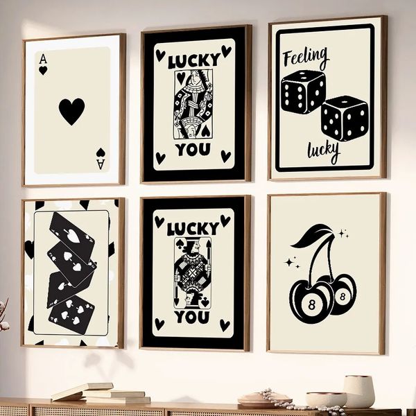 Картина на холсте счастливая игра в карту стены искусство кубики пики Ace Queen плакаты и принты клуб -бар