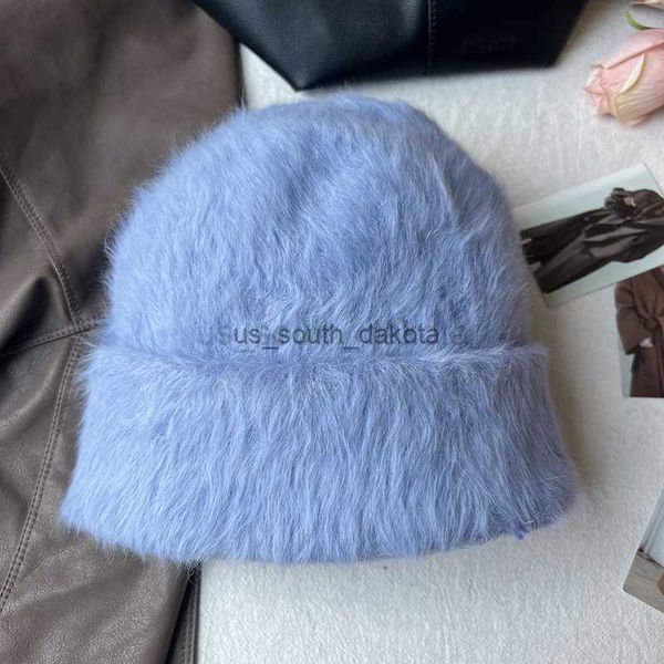 Beanie / Skull Caps 2023 Nova Moda Coelho Fur Y2K Beanies para Mulheres Macio Quente Fofo Angola Chapéu de Inverno Feminino À Prova de Vento Bonnet Chapéu Skullies Cap L0825