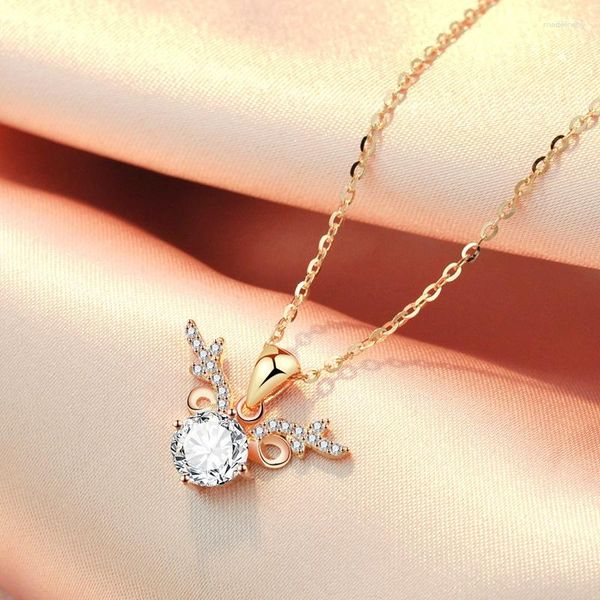 Colar de correntes para mulheres 925 prata esterlina rosa banhado a ouro um cervo tem você corrente de clavícula simples design de interesse especial cor sil