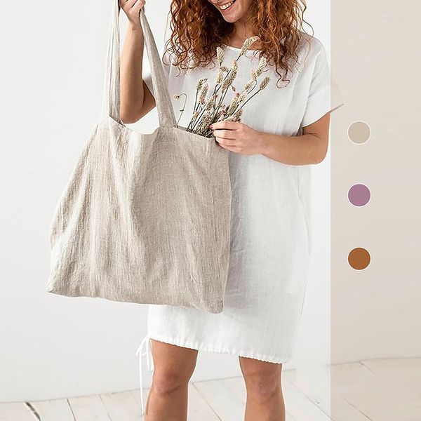 Alışveriş çantaları moda büyük kapasiteli omuz katlanabilir portatif torba pamuk keten süpermarket çevre kumaş kadın torbası