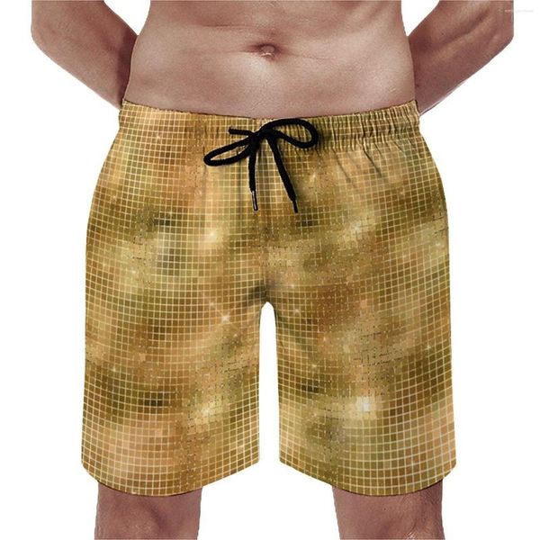 Herren Shorts Board Faux Disco Ball Retro Strandhose Golden Squares Print Männlich Quick Dry Running Surf Plus Size Kurze Hosen