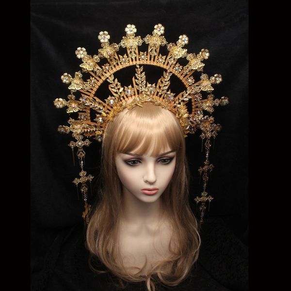 Copricapo corona barocco Halo corona copricapo punk gotico donne Lolita dea angelo fascia accessori per costumi cosplay