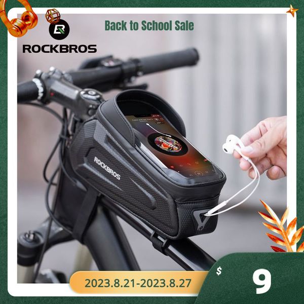 Sacos de ciclismo ROCKBROS Bolsa de bicicleta à prova d'água Touch Screen Ciclismo Bolsa Top Front Tube Frame MTB Road Bike Bag 6.5 Phone Case Acessórios de bicicleta 230824