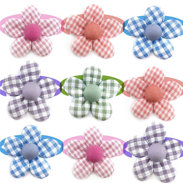 Trajes de gato 50100pcs Pet filhote de cachorro cão Grooming produto treliça estilo bowties flores pequenas gravatas colares colar ajustável 230825