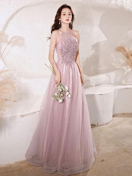 Этническая одежда элегантная сетчатая кружевная цветочная цветочная одежда для свадебного платье Женщины розовое банкетное платье сексуальное vestidos de festa роскошная кисточка выпускной