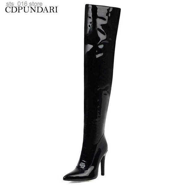 Сапоги сексуальные супер высокие каблуки на коленях женские бедра высокие ботинки дамы весенняя осень длинные ботинки для вечеринки женская черная белая T230824