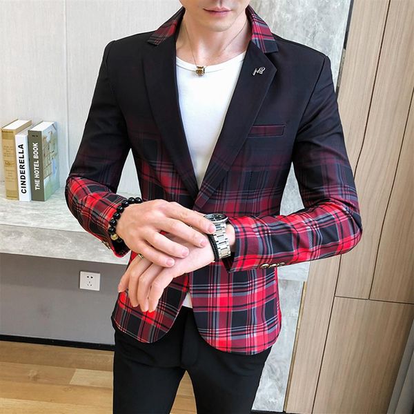 Giyim Gündelik Düğün Takım Erkek Blazer 4xl 2020 Bahar Moda Adam Takım Ekose Blazer Ceket İnce Fit Blazers Ceketler Mens257m