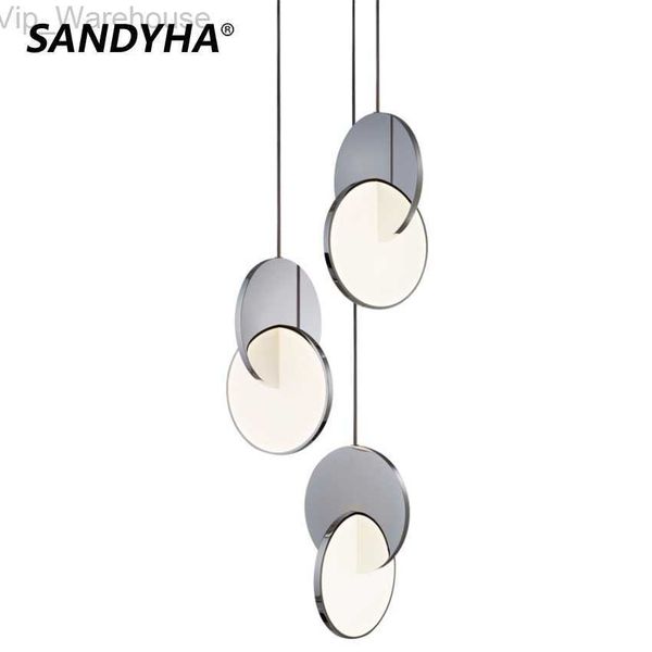 SANDYHA Moderno Novo Anel Led Iluminação Pingente Círculo Geométrico Ferro Dourado Decorativo Interior Pequena Lâmpada Pendurada Sala de Jantar Quarto HKD230825