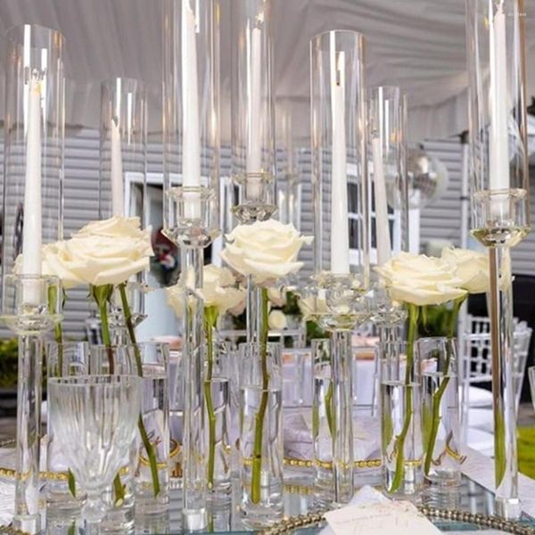 Castiçais 10pcs) Decoração de evento de casamento 7 braços Suporte acrílico de cristal transparente para mesa AB1025