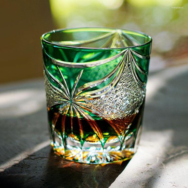 Bicchieri da vino JINYOUJIA Edo Kiriko Butterfly Texture Bicchiere da whisky Bicchiere in cristallo senza piombo tagliato a mano e soffiato