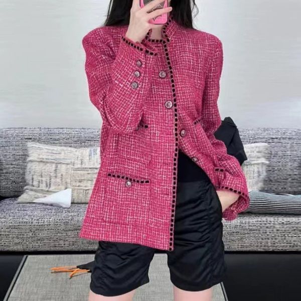 Mulheres misturas de lã pequena fragrância gola tweed casaco vermelho mulheres outono inverno alta qualidade solta moda coreia de manga comprida senhoras jaqueta 1600 230824