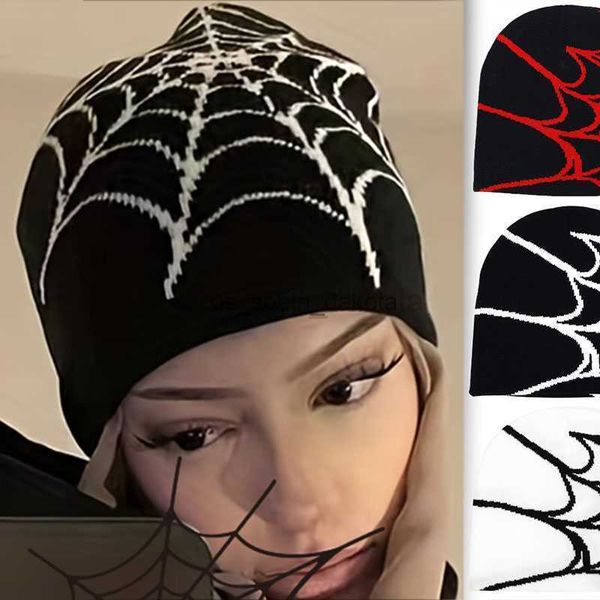 Beanie / Skull Caps Moda Knitting Spider Web Design Chapéu para Homens Mulheres Pulôver Pile Cap Y2K Goth Gorro Quente Chapéus Novo Hip-Hop Street Cap L0825