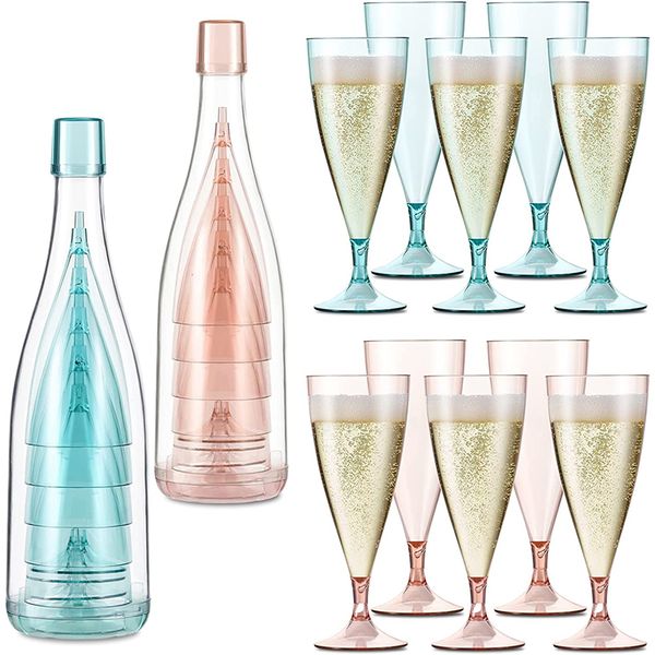 Set di stoviglie usa e getta di 5 bicchieri da champagne in plastica Calice portatile e riutilizzabile con bottiglia di stoccaggio adatto per feste picnic in campeggio 230825