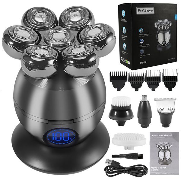 Lâminas de barbear Homens Grooming Kit Molhado Seco Barbeador Elétrico Barba Aparador de Cabelo Elétrico Navalha Recarregável Cabeça Careca Máquina de Barbear LCD Display 230824