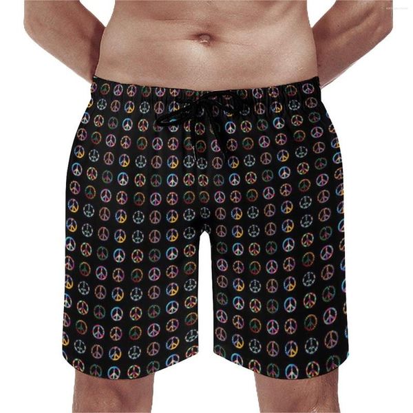 Мужские шорты мирные знаки доски Groovy Retro Print Милый на Гавайях пляж короткие брюки Man Custom Sportswear Quick Drying Swim Trunks подарок