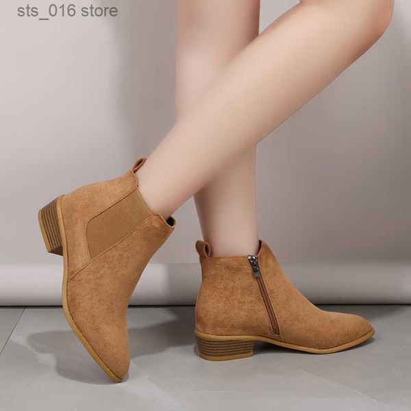 Botas femininas camurça natural couro elástico retalhos deslizamento-em apartamentos outono tornozelo botas dedo do pé quadrado casual curto chelsea botas sapatos quentes t230824