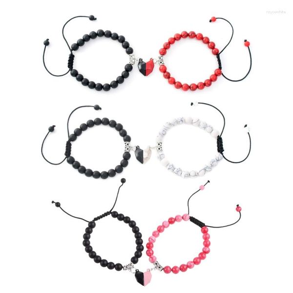 Braccialetti con ciondoli 1 paio Coppia magnetica 8 mm Perline Corrispondenza Catena da polso Donna Uomo Mani Gioielli Regalo di San Valentino Per Lui Lei