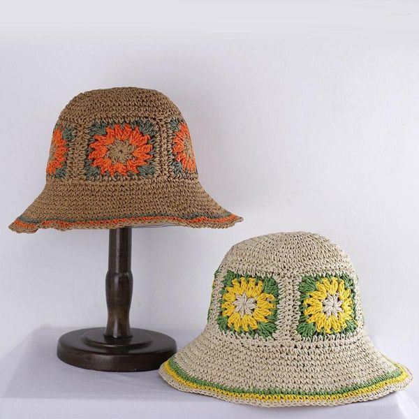 Cappelli a tesa larga Cappello da donna in paglia all'uncinetto scavato Protezione UV Visiera parasole da spiaggia Visiere da donna Berretto estivo da donna