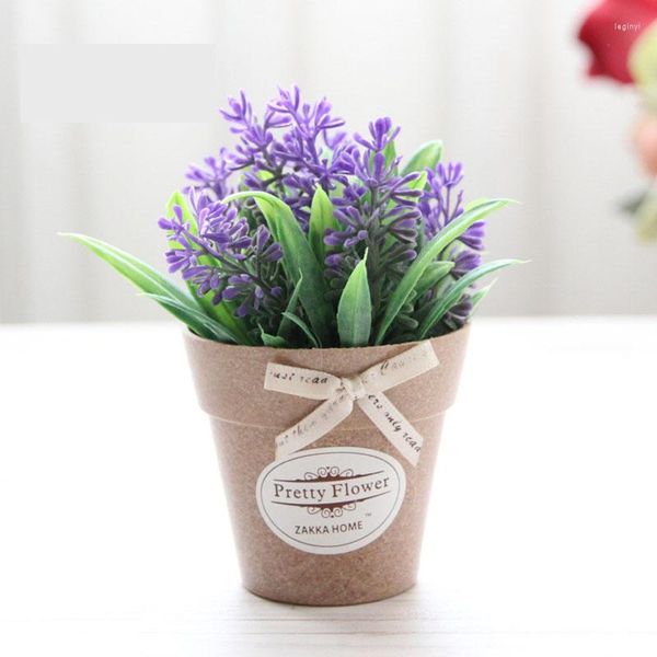 Flores decorativas simulação vasos de plantas de plástico lavanda idílico manjericão artesanato ao ar livre decoração do jardim flor mesa jantar sala