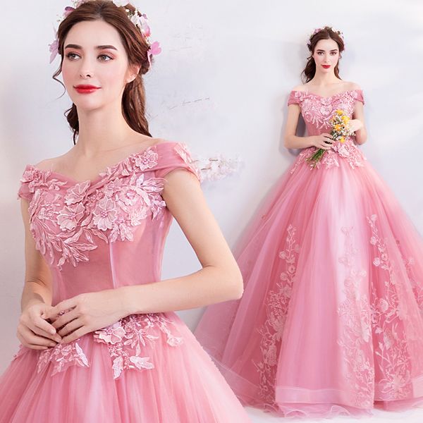 Elegante Mãe Rosa da Noiva Vestidos Longo Lace Aplicado V Vestidos de Convidado de Casamento Vestido de Partido da noite formal da noite 403