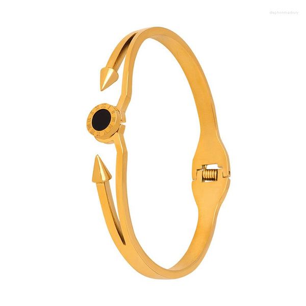 Bangle Marka pulseiras de aço inoxidável para mulheres preto acrílico moda jóias acessórios meninas banhado a ouro