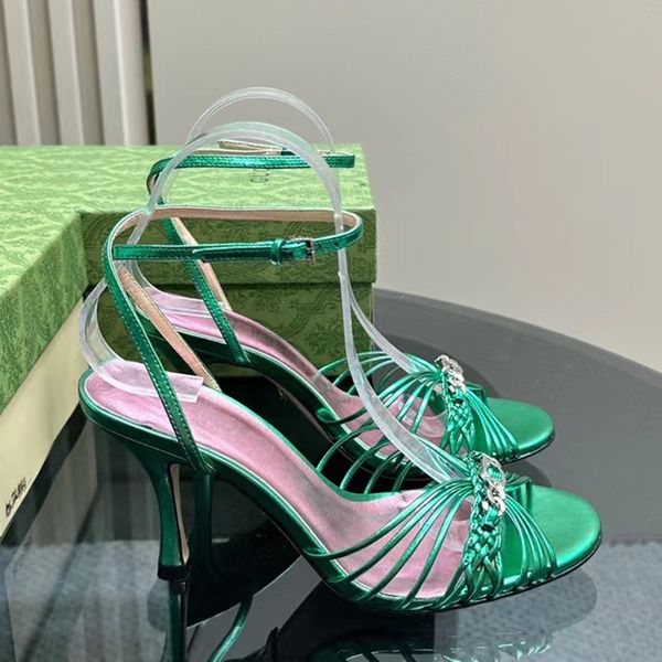 Personalizado tecido à mão sandálias stiletto tira no tornozelo gladiador bombas mulheres dedo do pé aberto festa vestido de noite sapatos designer de luxo calçados de fábrica de salto alto