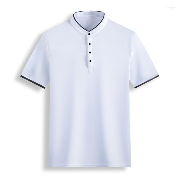 Erkekler Tişörtler Erkekler Stand yaka gömlek üstleri tees yaz için kısa kollu% 90 pamuk İngiltere tarzı erkek moda gündelik A927